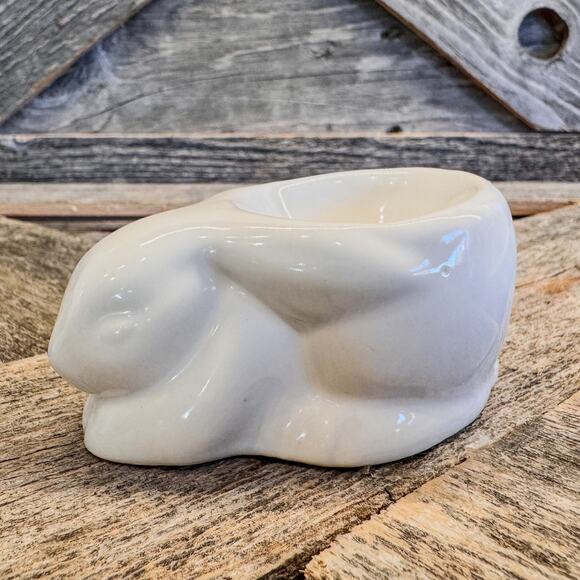Sweetest White Ceramic Sleeping Bunny Egg Cups-Easter Egg Stands-Pair of 2 - Picture 7 of 9